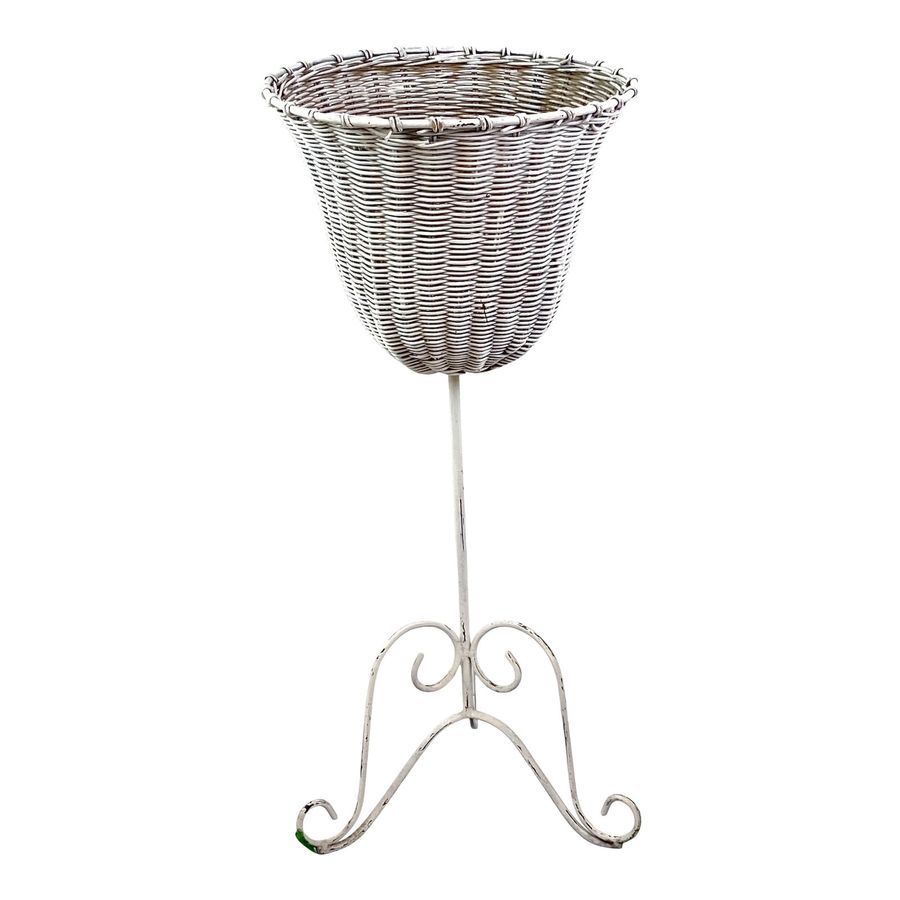 Whitewashed Wicker Plant Basket With Wrought Iron Base added by Suga Lane / ABBY ESSIE STUDIOS