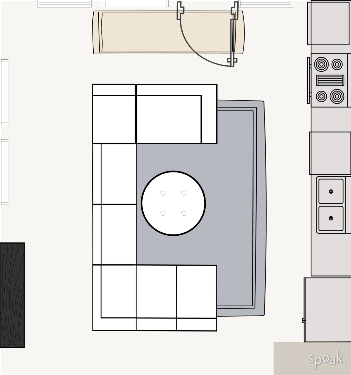 Kitchen + Living Room Floor Plan designed by Olivia Otte