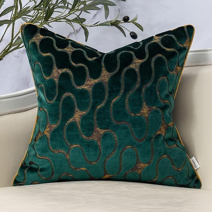 Yangest Green Square Throw Pillow Cover Wavy Velvet Cushion Cover Modern Zippered Pillowcase for Sofa Couch Bedroom Living Room Chair, 18 x 18 Inch added by Tiana Olivo