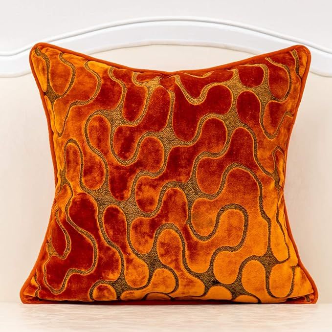 Yangest Orange Square Throw Pillow Cover Wavy Velvet Cushion Cover Modern Zippered Pillowcase for Sofa Couch Bedroom Living Room Chair, 18 x 18 Inch added by Tiana Olivo