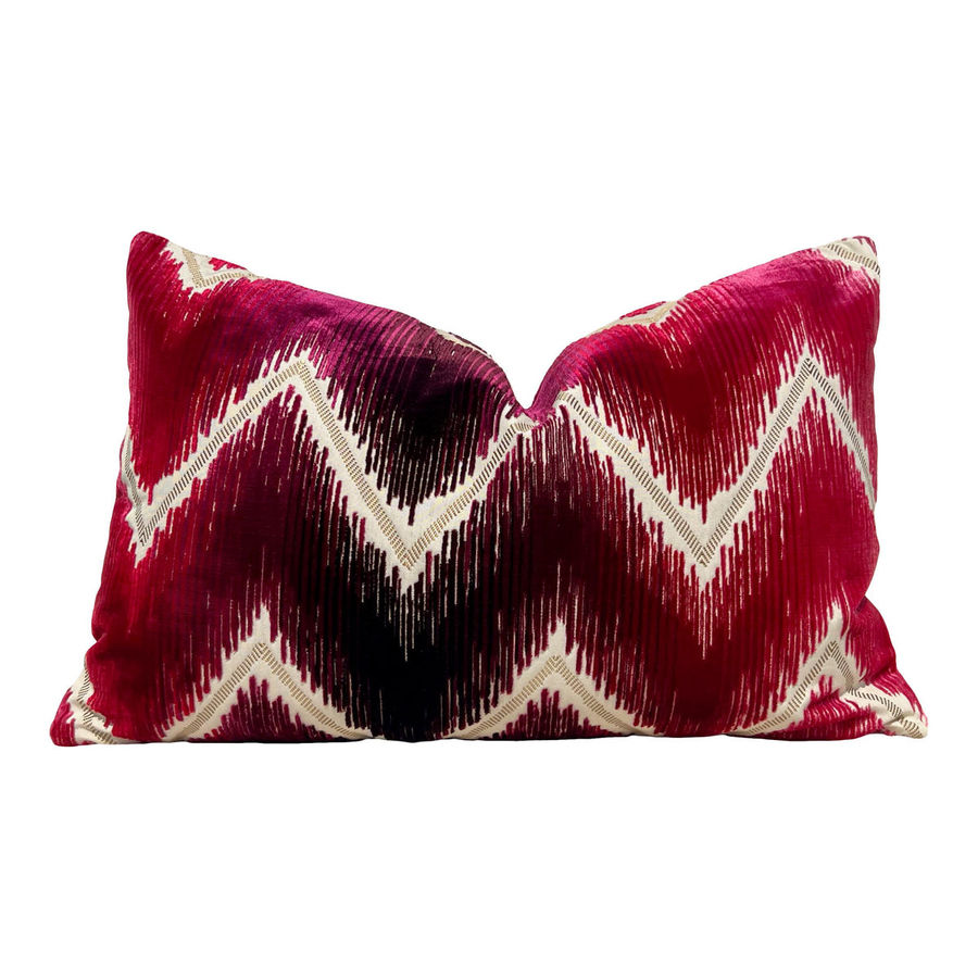 Schumacher Shock Wave Silk Velvet Pillow in Ruby. added by Staley Rose Rose