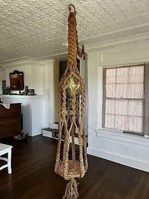 Vintage Jute Macrame 7 Ft Hanging Swag Light And Planter With Table  | eBay added by Sarah Luikart