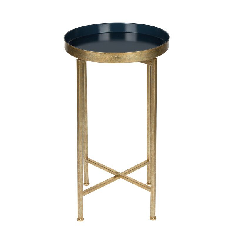 Alvis 25.8'' Tall Iron Tray Top Cross Legs End Table - Navy added by Kate Lynn Nemett