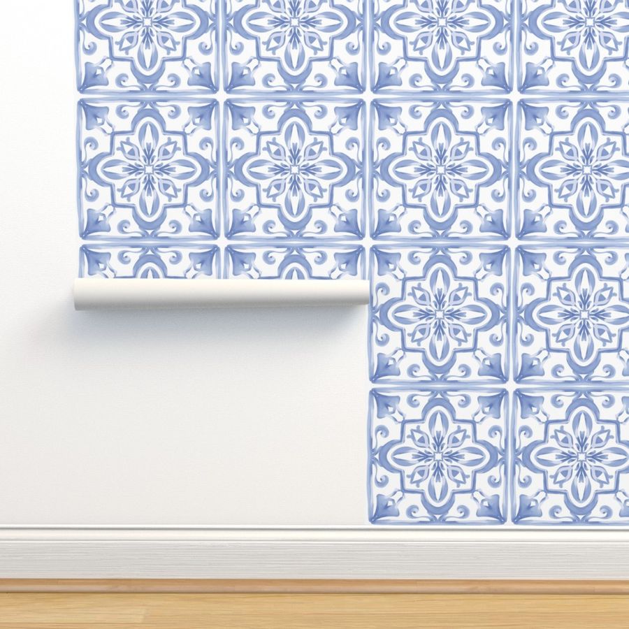 Blue,Mediterranean tiles Wallpaper | Spoonflower added by Lena Loo