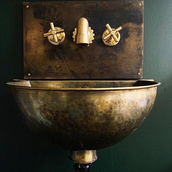Wall Mounted Sink brass Walll Mounted Sink bathroom Wall - Etsy added by Heather Hamel