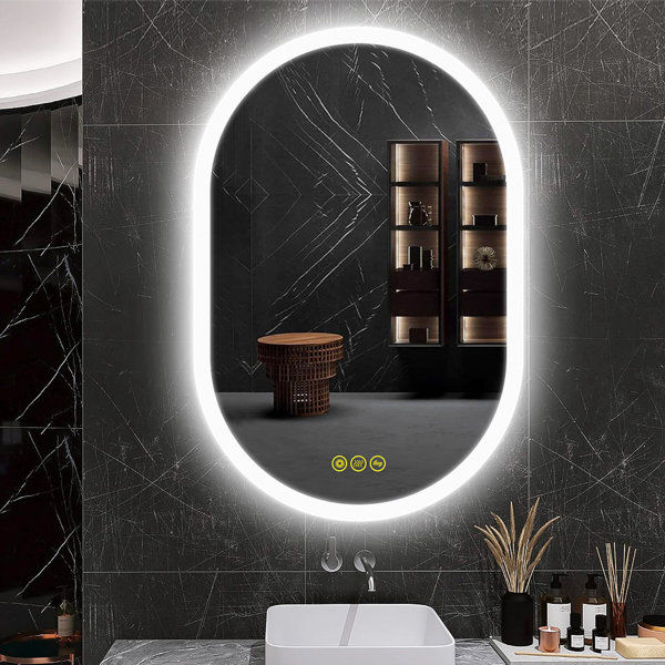 Fraleigh Oval LED Wall-Mounted Frameless Bathroom Vanity Mirror with Anti-Fog,Smart Dimmable and 3 LED Color added by HELEN SALGADO