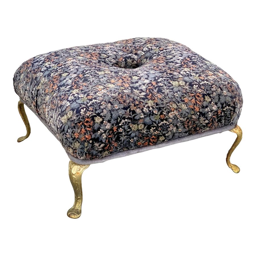 Vintage Liberty of London Art Nouveau Floral Velveteen Ottoman W/ Brass Legs added by Danyale McCurdy-McKinnon, PhD