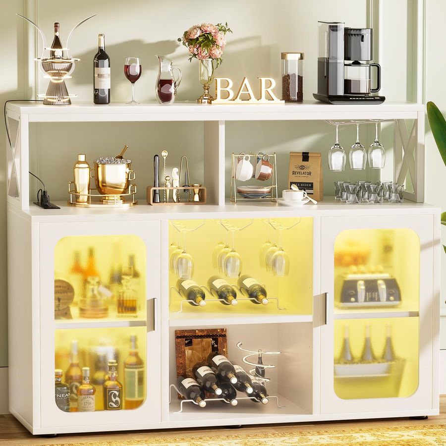 Homieasy Bar Cabinet with Power Outlets, Liquor Cabinet with Led Lights and Glass Holder, Storage Buffet Cabinet Coffee Bar Cabinet for Liquor, Wine Cabinet with Racks, White - Walmart.com added by Sarah Jackson