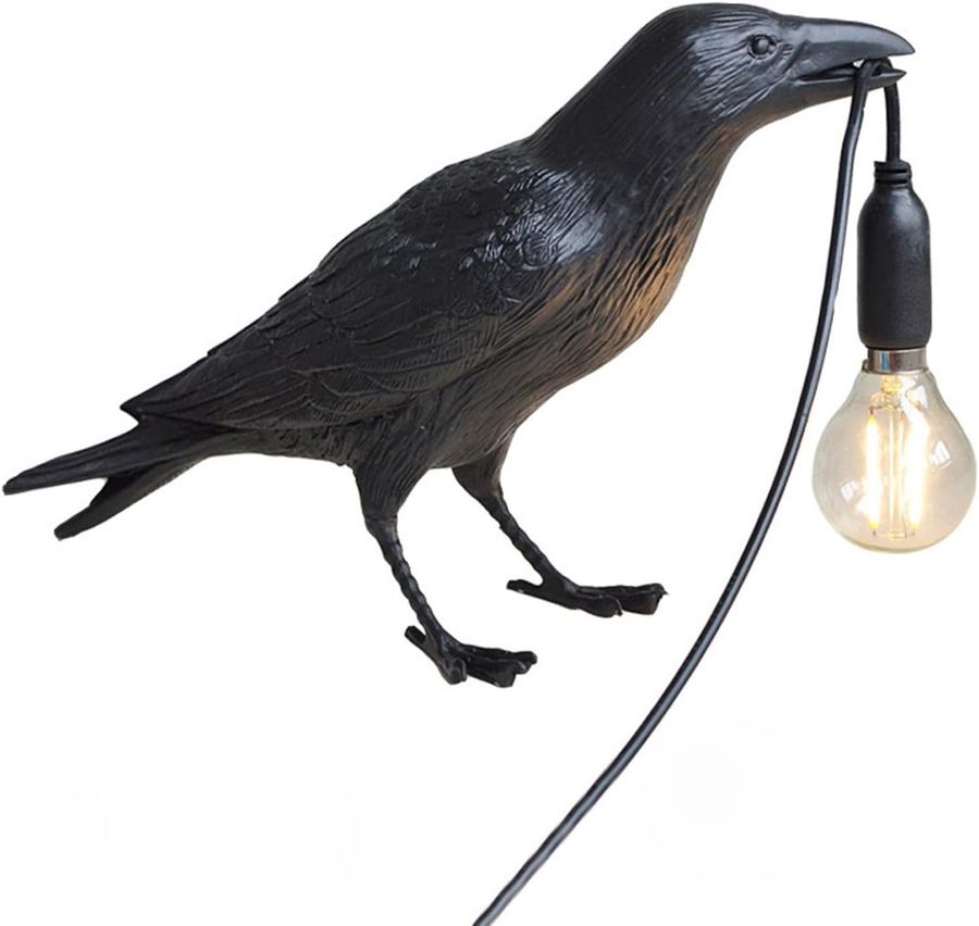 Crow Table Lamps Bird Desk Lamp Bedroom Wall Sconce lamp Light Resin Decoration E12 110V LED Bulb (Black Sitting Table Lamp) added by Katie Knott