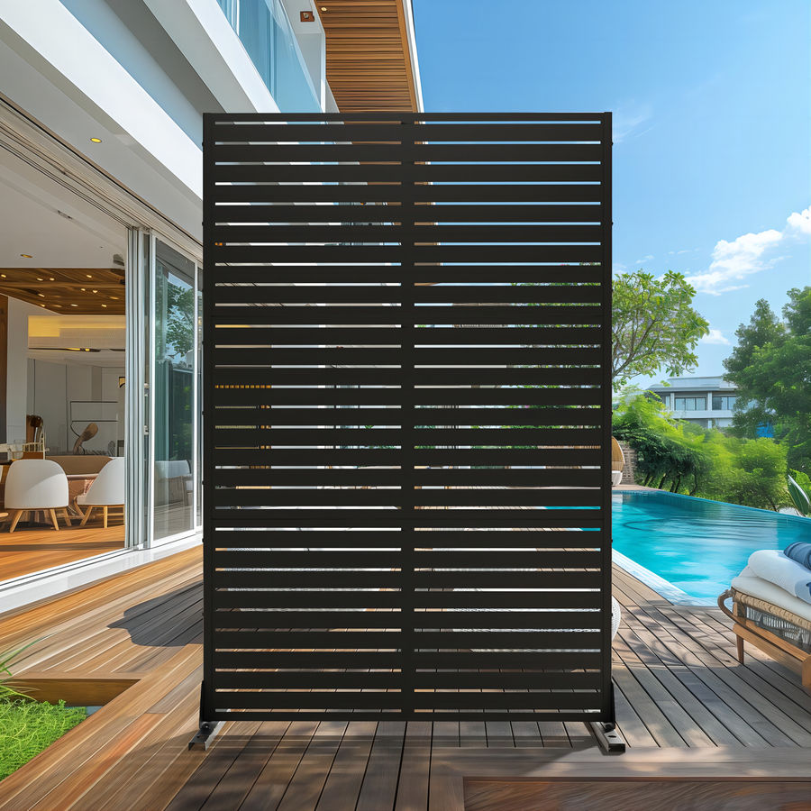 Dovelina 72'' x 47'' Privacy Metal Screen Fence Panel Horizontal Stripe Pattern & Reviews | Wayfair added by Emborah Jollie