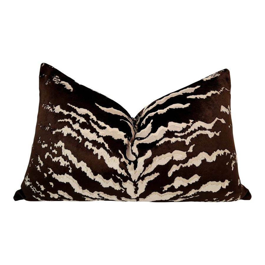 Double-Sided Animal Print Le Tiger Velvet Pillow in Espresso and Ivory added by Madelynn Furlong
