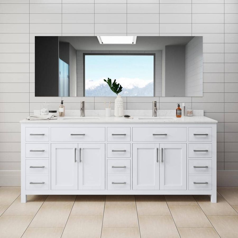 Wyndham Collection Beckett 84 in. W x 22 in. D Double Vanity in White with Cultured Marble Vanity Top in Carrara with White Basins WCG242484DWHCCUNSMXX - The Home Depot added by Nora Chartrand
