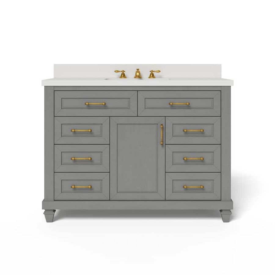 Home Decorators Collection Grovehurst 48 in. W x 34.5 in. H Bath Vanity in Antique Grey with Engineered Stone Vanity Top in White with White Basin HDC48DGV - The Home Depot added by Kate McKay Designs