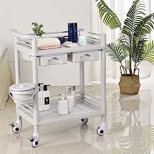 Rolling Utility Cart,Qiwey Medical Utility Cart with Two Drawers,2-Tier Esthetician Cart with Wheels for Beauty Salon SPA Commercial Hospital Office Lab Cart White added by Gisette Mendoza
