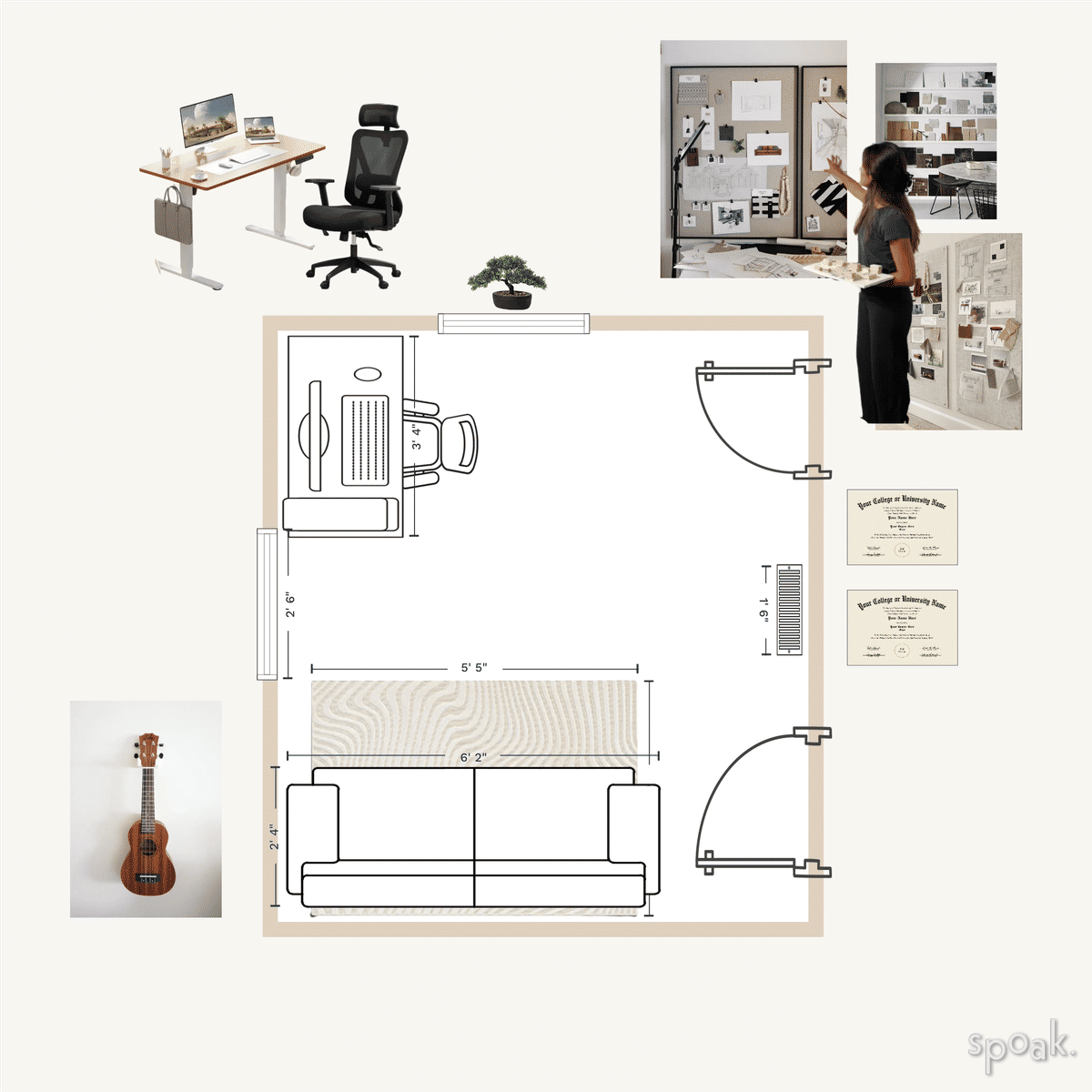 Small Guest Bedroom Plan designed by Aleja Calderón
