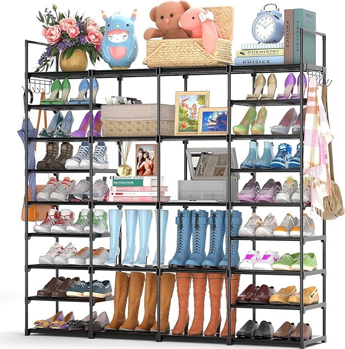 Huolewa Large Shoe Rack Organizer Storage, 4 Row 9 Tier for Bedroom Closet Entryway, Free Standing Tall Metal Shelf Stand, Sturdy Big Black Garage Shoe Holder for 64-72 Pair added by Sabouri Interiors
