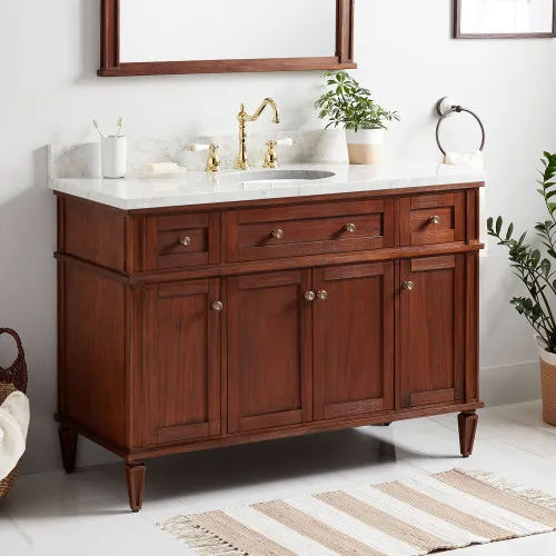 72" ELMDALE DOUBLE VANITY FOR RECTANGULAR UNDERMOUNT SINKS - ANTIQUE BROWN - CARRARA MARBLE SINGLE HOLE - WHITE SINKS added by Alex Grey