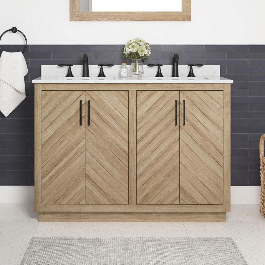 Glacier Bay Huckleberry 48 in. Double Sink Weathered Tan Bath Vanity with White Engineered Stone Top (Assembled) Huckleberry48WT - The Home Depot added by Jill Lynn