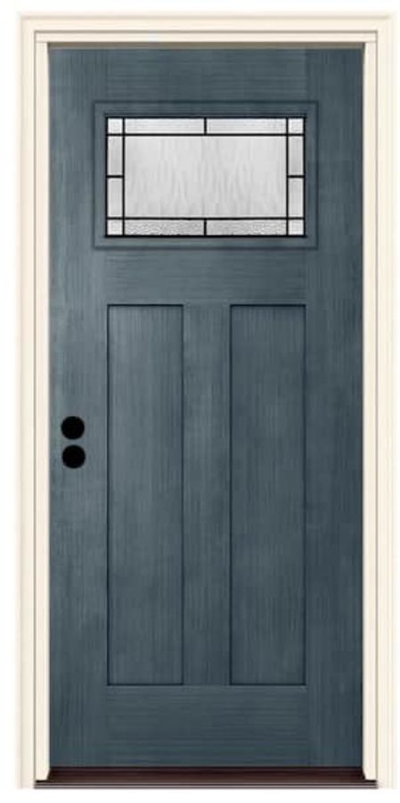 36 in. x 80 in. Right-Hand 1-Lite Craftsman Wendover Denim Stained Fiberglass Prehung Front Door with Brickmould added by Where The Heart Is Designs