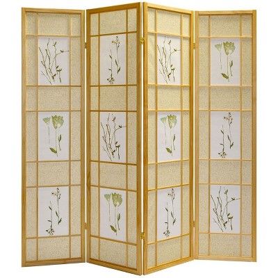Legacy Decor 4 Panel Natural/Beige Floral Accented Screen Room Divider with Wood Frame and Shoji Paper added by Karlie Willbern