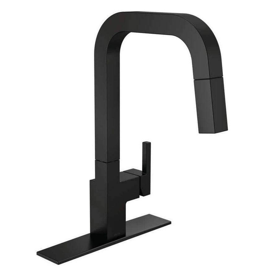 Delta Junction Single-Handle Pull-Down Sprayer Kitchen Faucet [with MagnaTite Docking] in Matte Black 19825LF-BL - The Home Depot added by Erin Vernon