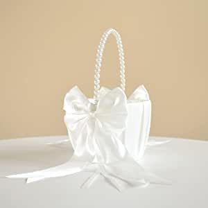 ATAILOVE Wedding Flower Girl Basket with Cute Pearl Handle Bowknot Satin Flower Baskets for Wedding Ceremony - Ivory added by Angelina Panasyuk