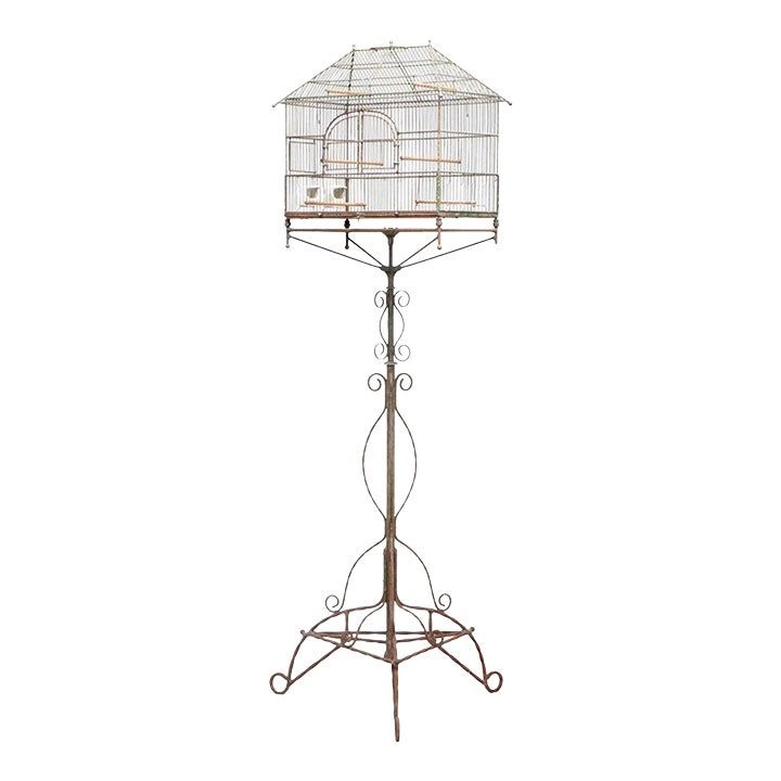 French Victorian Patinated Wrought Iron Bird Cage on Rotary Stand added by Suga Lane / ABBY ESSIE STUDIOS