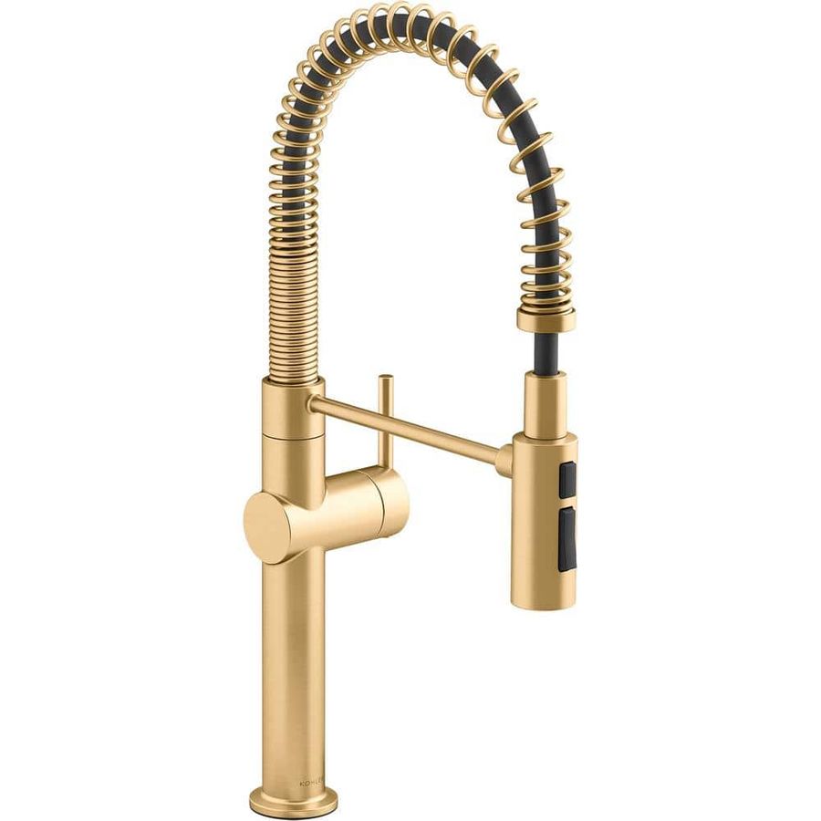 KOHLER Crue Single-Handle Pull-Down Sprayer Kitchen Faucet in Vibrant Brushed Moderne Brass 22973-2MB - The Home Depot added by HELEN SALGADO