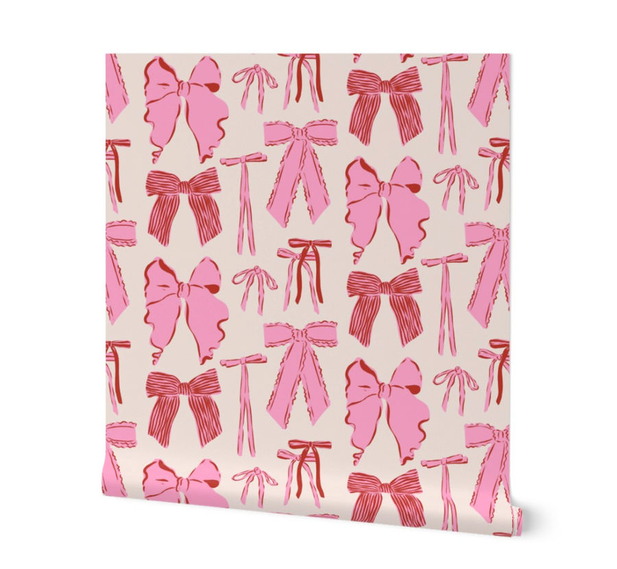 Bows in Pink and Red - Medium Size  Wallpaper | Spoonflower added by Kaitlyn Huffman