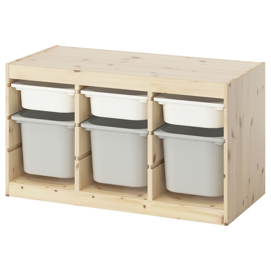 TROFAST storage combination with boxes, light white stained pine white/gray, 365/8x173/8x201/2" - IKEA added by Gwendolyn Cody