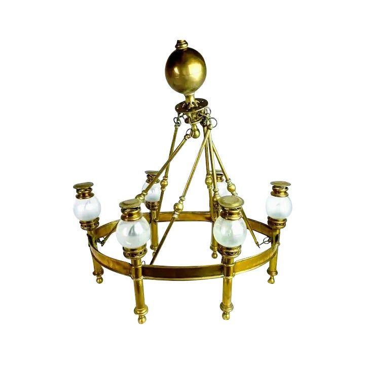 Italian Gold Brass Glass Globe Chandelier added by Suga Lane / ABBY ESSIE STUDIOS