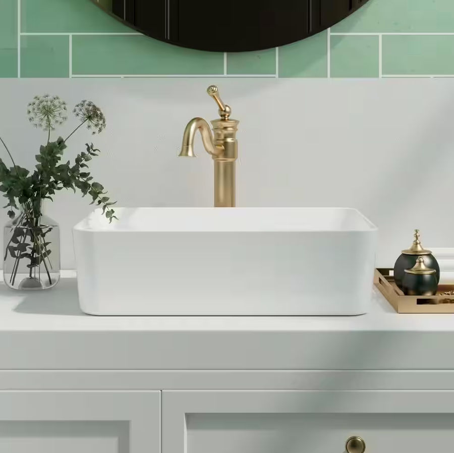 DEERVALLEY DeerValley Ally Rectangular Bathroom Ceramic Vessel Sink Art Basin in White DV-1V031 - The Home Depot added by Jessica Carthen