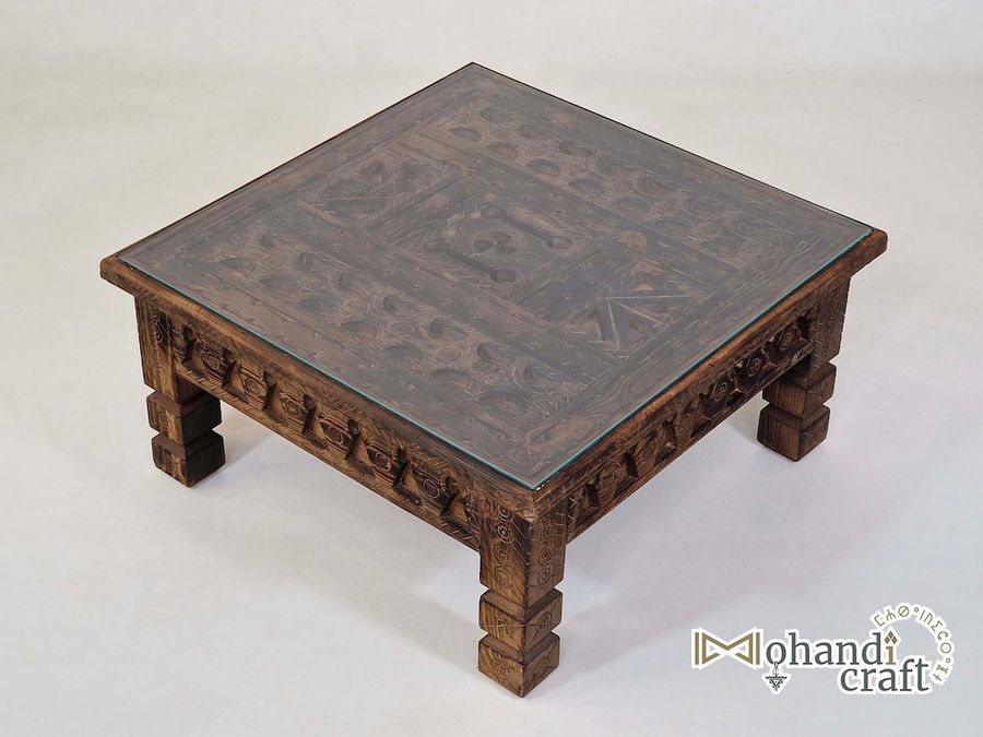 Rustic Low Coffee Table, WOODEN Moroccan Sofa Table, Unique Accent Brown Wood Table, Mohandicraft Handmade Table, CUTSTOM MADE Table. added by Paula Love