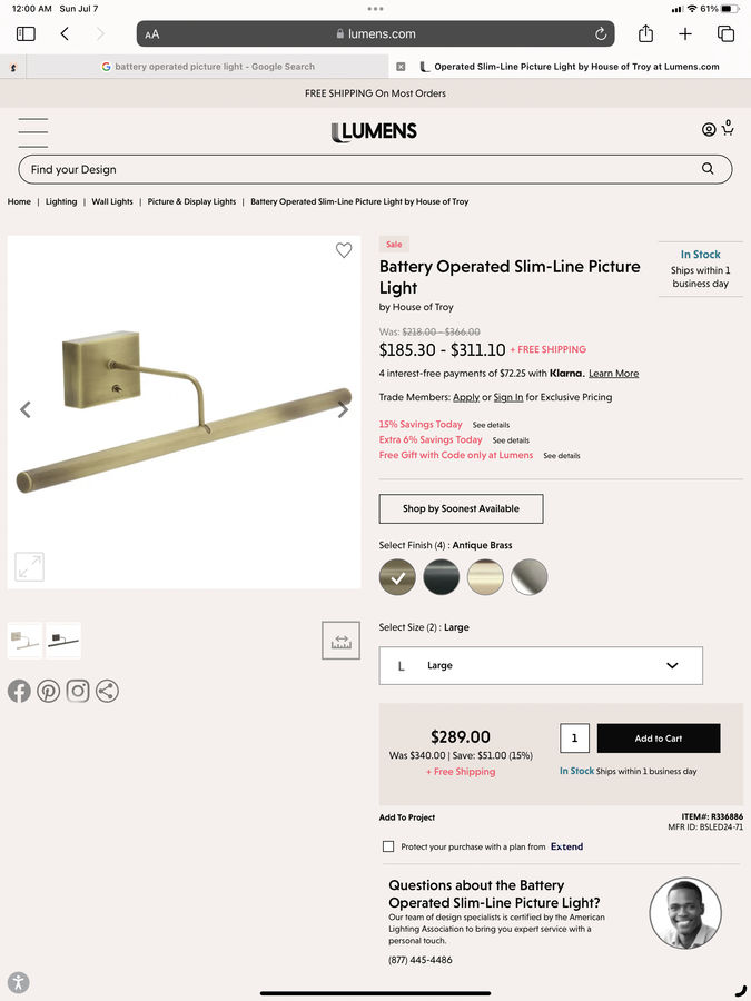 Battery Operated Slim-Line Picture Light by House of Troy at Lumens.com added by Leydi Ortega