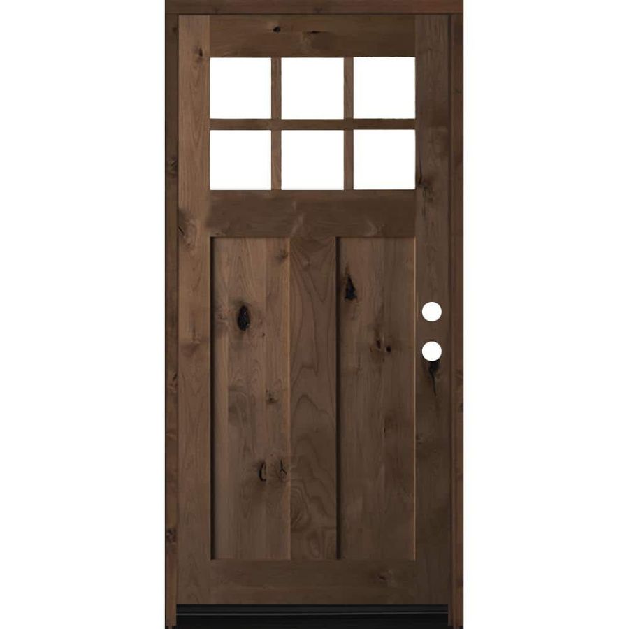 Krosswood Doors 36 in. x 80 in. Craftsman Knotty Alder Left Hand 6-Lite Clear Low-E Provincial Stain Wood Single Prehung Front Door PHED.KA.550.30.68.134.LH.PR - The Home Depot added by Alex Grey