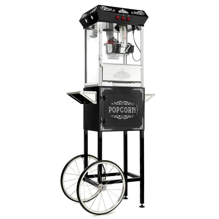 Olde Midway 850 W 10 oz. Black Vintage Style Popcorn Machine with Cart POP-1050-BLK. - The Home Depot added by Victoria Wootton