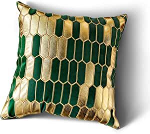 MENGT 18 x 18 Inch Dark Green and Gold Velvet Throw Pillow Cover Plaid Embroidery Cushion Cover Luxury European Pillow Case Decorative Pillow for Couch Living Room Bedroom Car added by Janae Sullivan