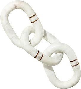 STRONA 13" White Marble Chain Link Decor with Brass Detail - Marble Decor, Modern Coffee Table Decor, Bookshelf Decor, Neutral Home Decor, Bookshelf Decorative Objects, Chain Decor for Coffee Table added by HELEN SALGADO