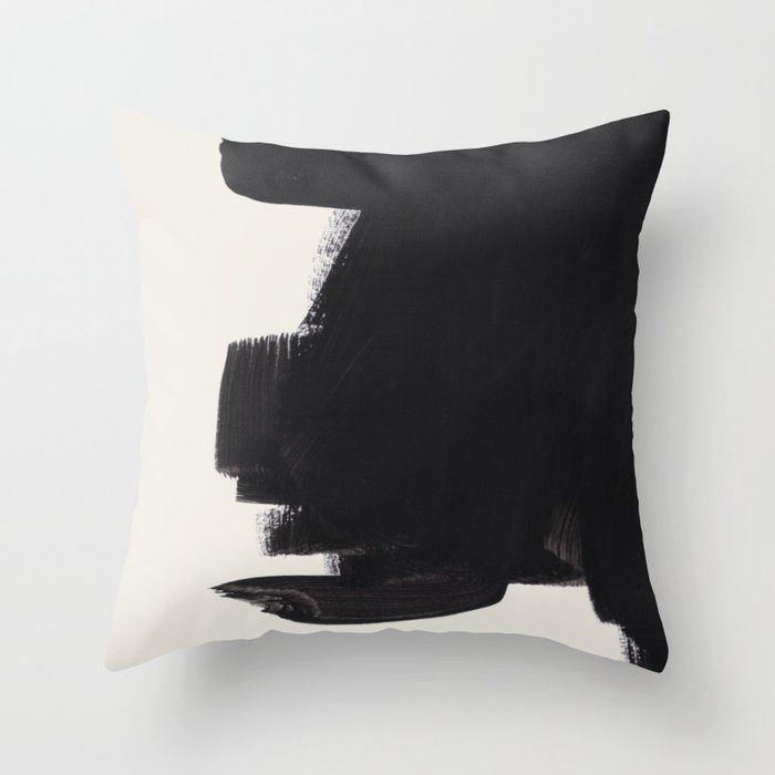 Mid Century Modern Minimalist Abstract Art Brush Strokes Black & White Ink Art Colorfield Throw Pillow by EnShape added by Katie Carpenter