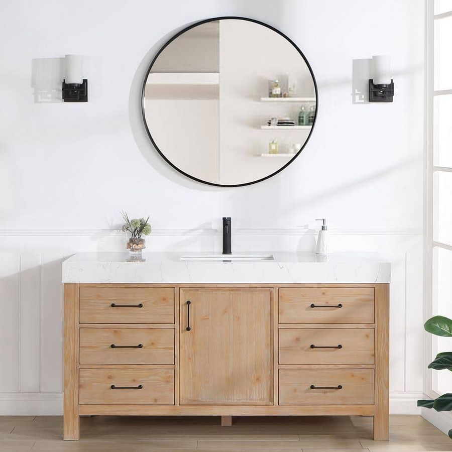 ROSWELL Leon Single Sink Bath Vanity with White Composite Stone Top 803860-FN-LW-NM - The Home Depot added by Emily Reist