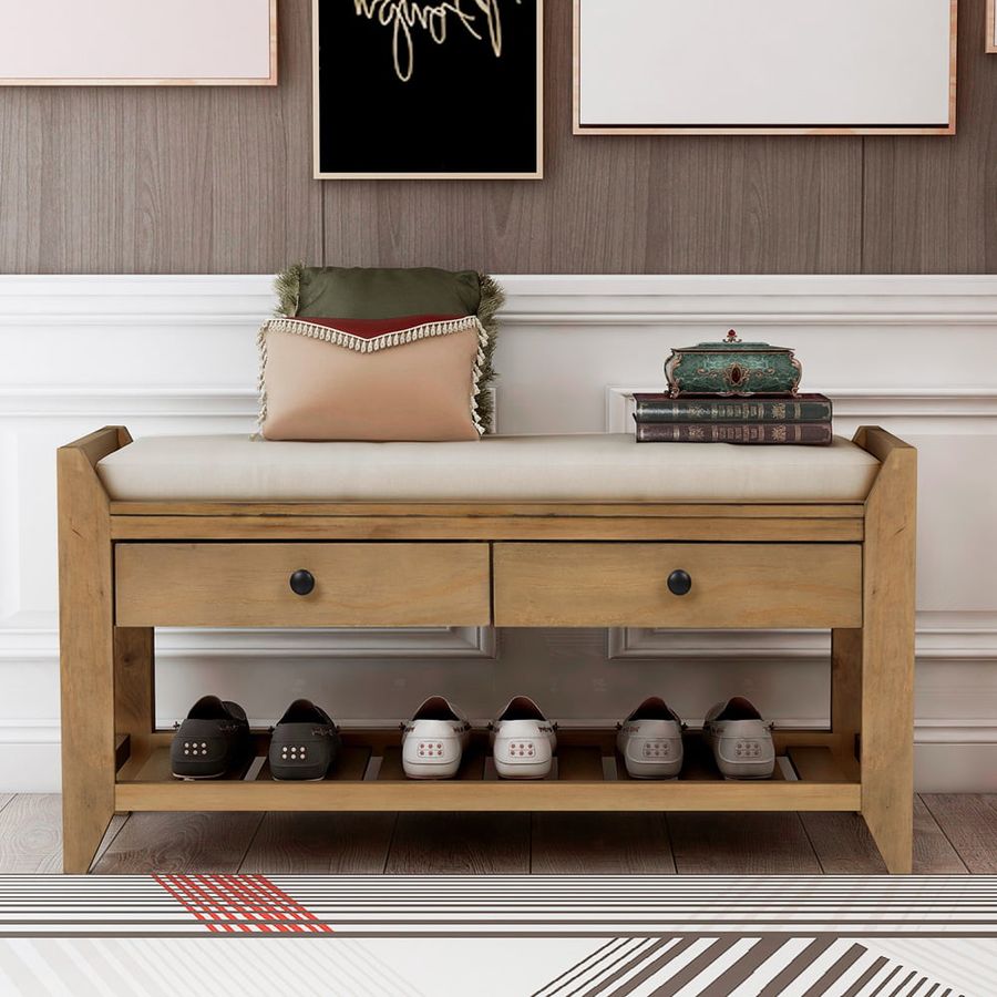 Entryway Bench with Storage Drawers, SESSLIFE Wooden Shoe Bench, Modern Storage Bench with Cushion, Old Pine, X298 - Walmart.com added by Melissa Fraum