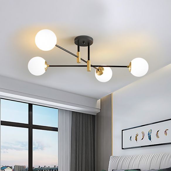 Cream Glass Sphere Semi Flush Mount Modernist 4 Lights Black Semi Flush Mount Light Fixture with Linear Arm added by Spoak Member