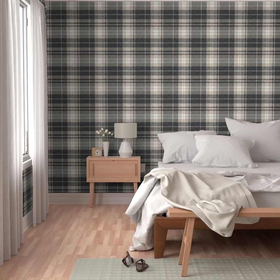 Wallpaper in fall plaid - fall plaid in charcoal/beige - LAD21 added by Carolina Quinonez