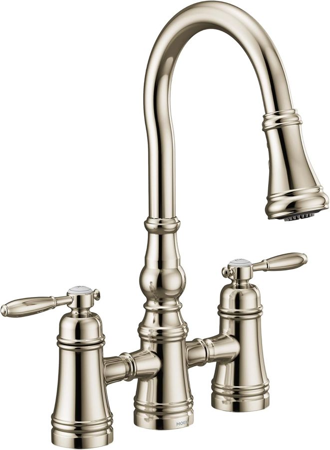 Moen S73204NL Weymouth Two Handle Pulldown Bridge Kitchen Faucet, Polished Nickel added by Stephanie Brown