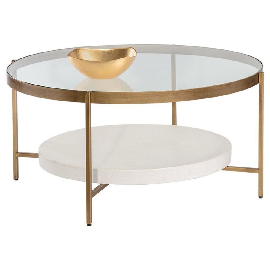 Sunpan Gia Regency Clear Glass Top Antique Brass Iron Frame Round Coffee Table added by Amy Tausk