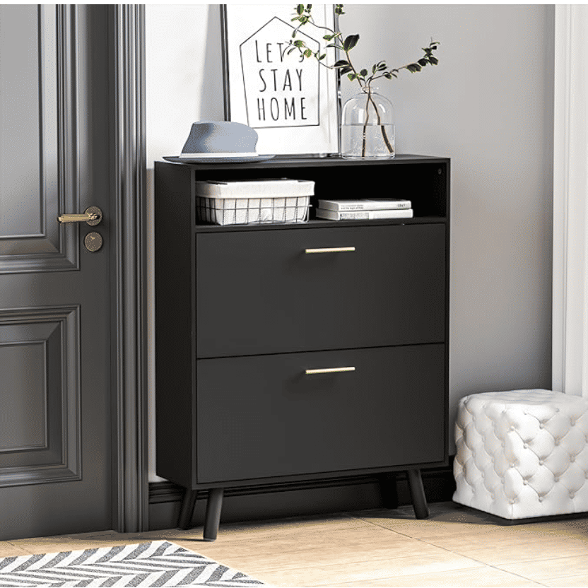 SINROM Shoe Cabinet for Entryway, Slim Shoe Storage Cabinet with 2 Flip Drawers added by Marialejandra Gutierrez