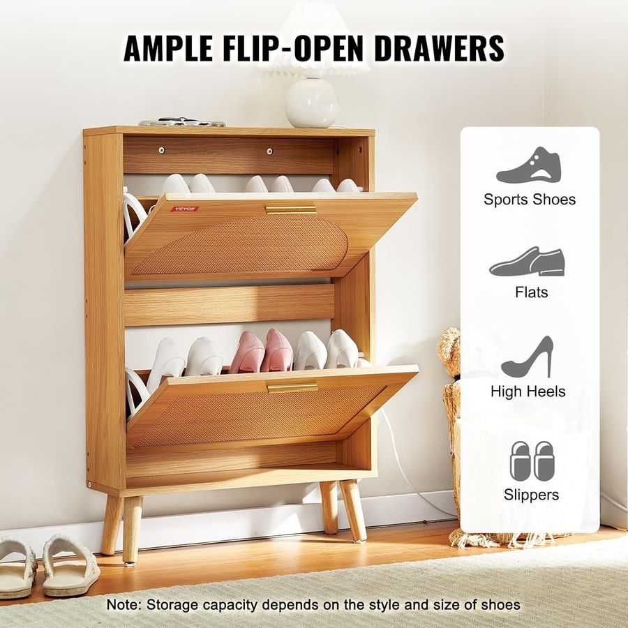 VEVOR Shoe Cabinet with 2 Flip Drawers, Shoe Storage Cabinet for Entryway, Free Standing Shoe Storage Organizer with Rattan Doors for Heels, Boots, Slippers in Hallway, Living Room added by KATHERINE ECK