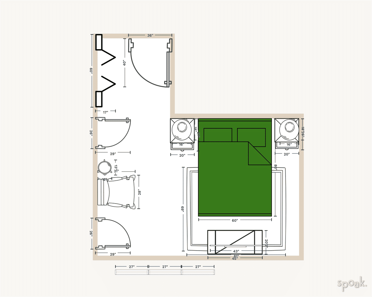 Primary Bedroom Floor Plan designed by Gabbi Pacheco