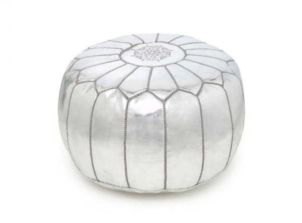 Moroccan Hand Stitched Leather pouf in Silver added by Sheri Johnson
