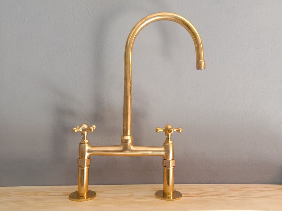 Unlacquered Brass Kitchen Faucet  Solid Brass 8 Bridge - Etsy added by Alex Grey